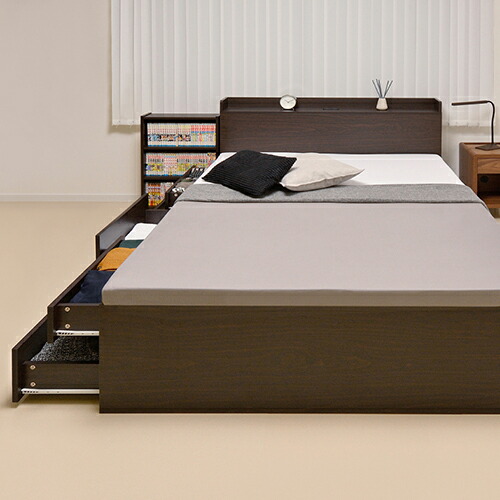 木製セミダブルベッドフレーム ダークブラウン 楽天市場】本棚付すのこベッド ダークブラウン セミダブルサイズ