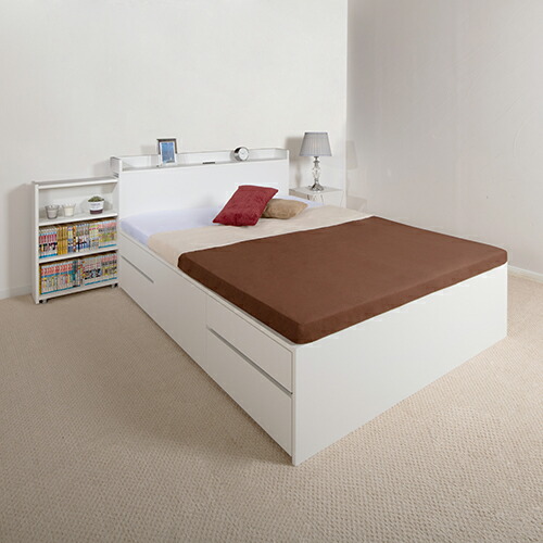 楽天市場】本棚付引出し収納ベッド ホワイト セミダブルサイズ ベッド