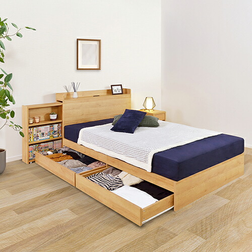 楽天市場】棚付引出し収納ベッド ダークブラウン シングルサイズ