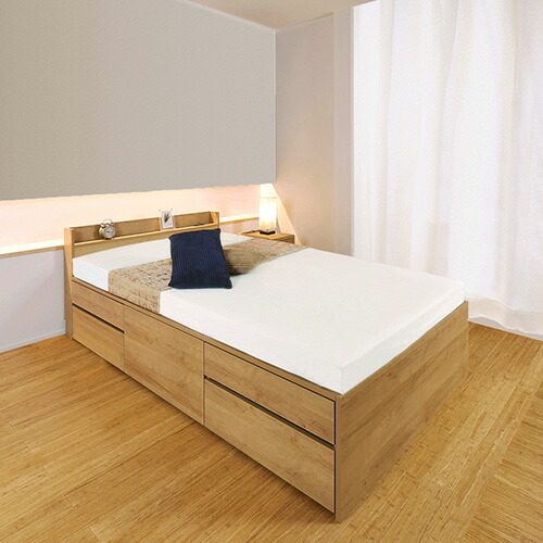 楽天市場】本棚付引出し収納ベッド ホワイト セミダブルサイズ