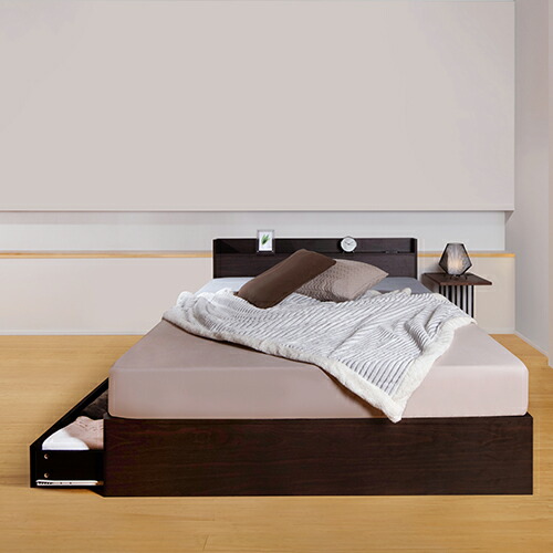 ダークブラウン ベッドフレーム セミシングル 引き出付き　天然木 楽天市場】本棚付すのこベッド ダークブラウン セミシングル