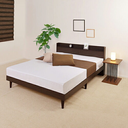 楽天市場】本棚付すのこベッド ダークブラウン セミダブルサイズ