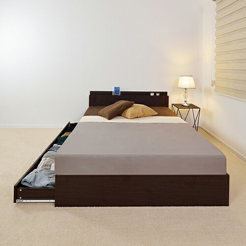 楽天市場】本棚付引出し収納ベッド ダークブラウン セミシングルサイズ