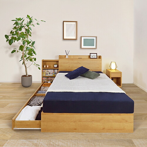 ダークブラウン ベッドフレーム セミシングル 引き出付き　天然木 ダークブラウン ベッドフレーム セミシングル 引き出付き 天然木 楽天