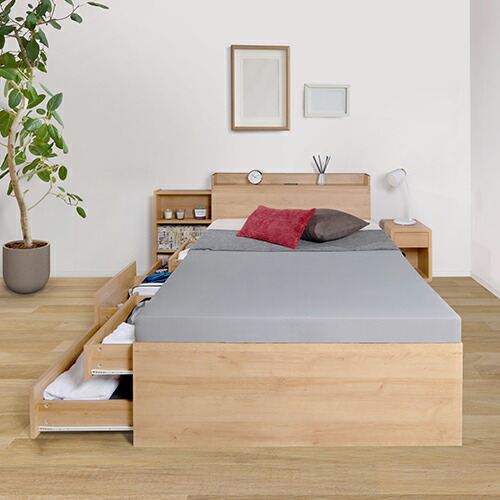 楽天市場】本棚付引出し収納ベッド ダークブラウン セミシングル