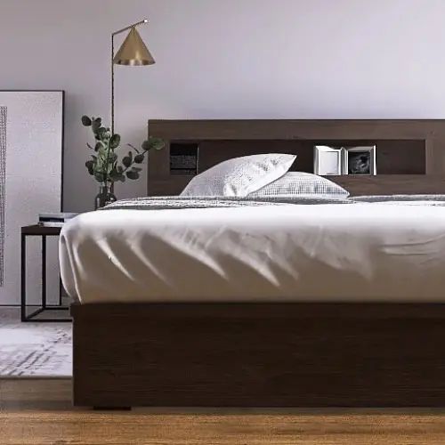 [ベッド セミダブル] フランスベッド 幅123cm 収納付き 照明付き すのこ マットレス付き 棚付き コンセント付き 引き出し付き 防ダニ 抗菌 防臭 日本国産 ウォルナット柄 モダン 高級感 フランスベッド 低ホルムアルデヒド