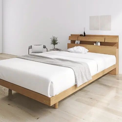 [ベッド ダブル] フランスベッド 幅141cm 収納付き すのこ 照明付き マットレス付き 脚付き 棚付き コンセント付き 防ダニ 抗菌 防臭 日本国産 北欧風 ナチュラル モダン 木目調 フランスベッド 高さ調整 低ホルムアルデヒド