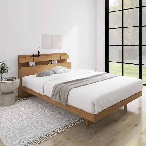 [ベッド シングル] フランスベッド 幅98cm 収納付き すのこ 照明付き マットレス付き 脚付き 棚付き コンセント付き 防ダニ 抗菌 防臭 日本国産 北欧風 ナチュラル モダン 木目調 フランスベッド 高さ調整 低ホルムアルデヒド