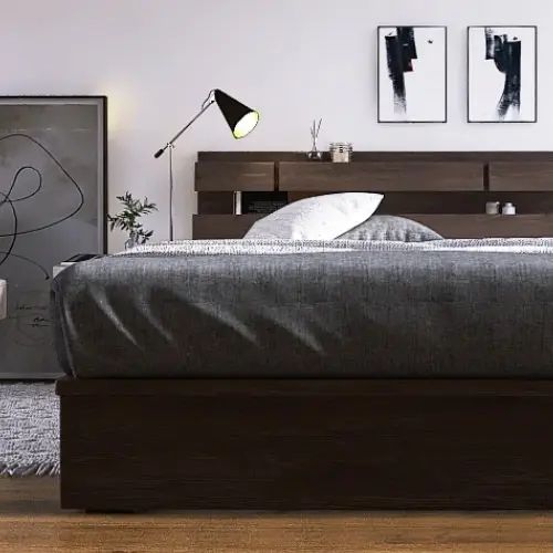 [ベッド セミダブル] フランスベッド 幅123cm 収納付き 照明付き マットレス付き 棚付き コンセント付き 引き出し付き 防ダニ 抗菌 防臭 ウォルナット柄 モダン 日本国産 スマート 木目調 低ホルムアルデヒド