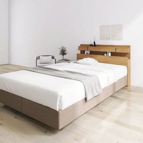 [ベッド ダブル] フランスベッド 幅141cm 収納付き 照明付き マットレスベッド マットレス付き 棚付き 防ダニ 抗菌 防臭 モダン 北欧風 日本国産 ナチュラル 木目調 低ホルムアルデヒド