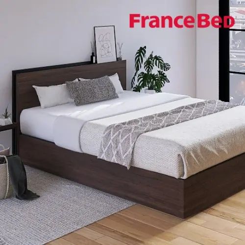 [ベッド ダブル] フランスベッド 幅154cm 収納付き すのこ マットレス付き 棚付き コンセント付き 引き出し付き 防ダニ 抗菌 防臭 日本国産 ウォルナット柄 シンプル モダン 低ホルムアルデヒド