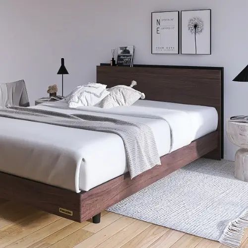 [ベッド ダブル] フランスベッド 幅140cm すのこ マットレス付き 脚付き 棚付き コンセント付き 防ダニ 抗菌 防臭 日本国産 ウォルナット柄 シンプル モダン 高さ調整 低ホルムアルデヒド