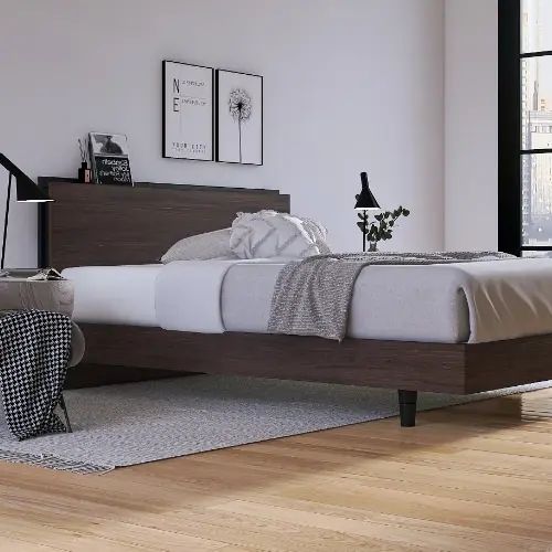 [ベッド ダブル] フランスベッド 幅154cm すのこ マットレス付き 脚付き 棚付き コンセント付き 防ダニ 抗菌 防臭 日本国産 ウォルナット柄 シンプル モダン 高さ調整 低ホルムアルデヒド