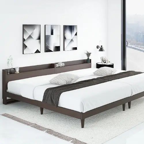 楽天市場】本棚付すのこベッド ダークブラウン セミダブルサイズ