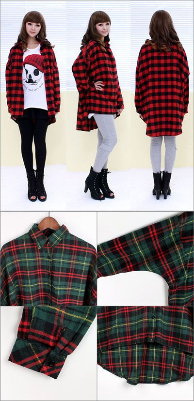 bee es shop Shirt  dress  flannel  shirt  Tartan pattern  drop 