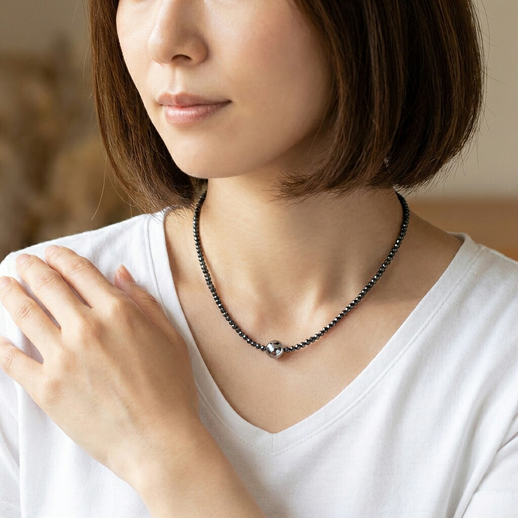 テラヘルツネックレス テラヘルツ10ｍｍミラーカット１石&テラヘルツ3ｍｍミラーボタンカット 【選べる金具SV925・チタン金具】【選べる長さ34～50ｃｍ】健康テラヘルツネックレス｜生はちみつビーイング　山梨特産品 10,000円