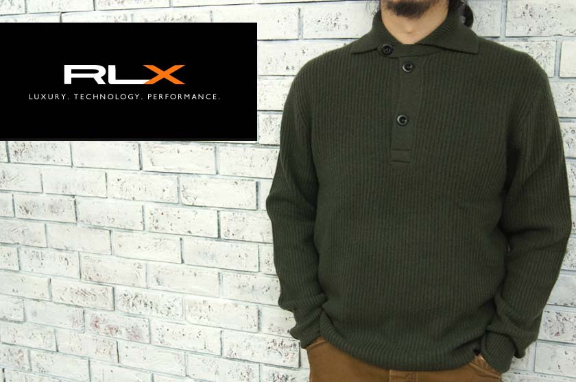 ラルフローレン RLX ハーフボタン プルオーバー ウール セーター/OLIVE