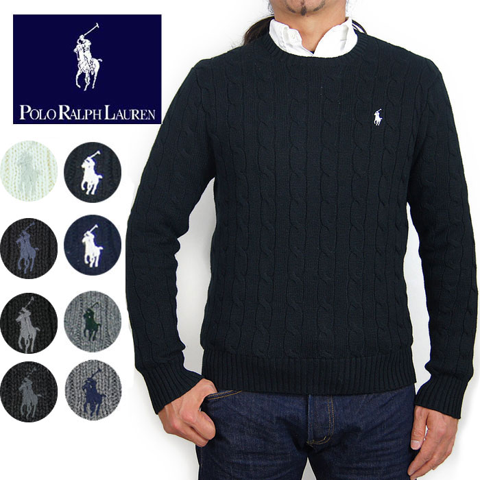 【楽天市場】POLO by Ralph Lauren ラルフローレン メンズ ケーブル コットン クルーネック ニット ポニー セーター：BEEF