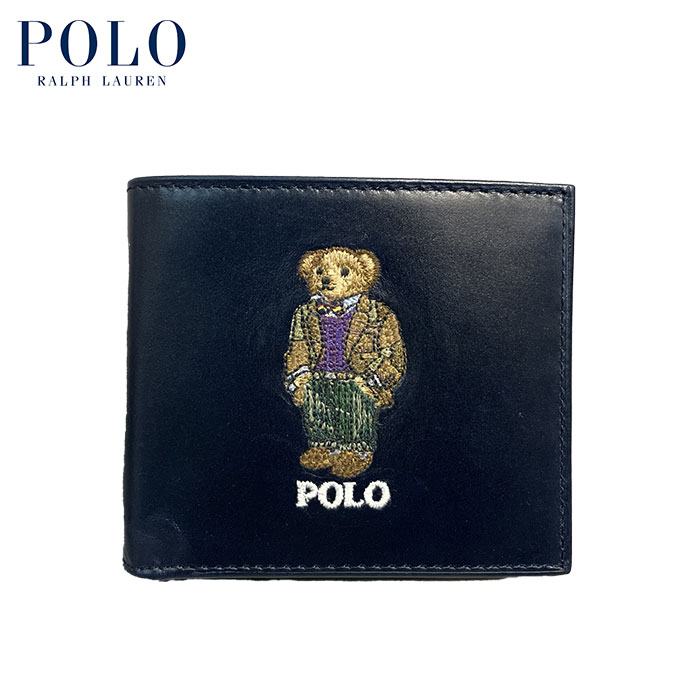 ポロベア 財布 二つ折り Ralph Lauren 大人気 ポロベア レザー 二つ折り 折り畳み財布