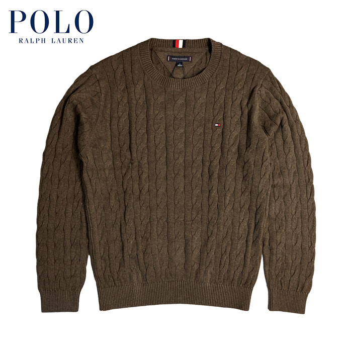 トミーヒルフィガー TOMMY HILFIGER ワンポイント 労働者の一団のど首 有線テレビ綿織物 プルオーバー 暗然たる赤銅色