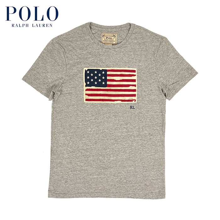 ラルフローレン POLO Ralph Lauren か細い相応う アメリカン信号旗 ティーシャツ グレーヘザー