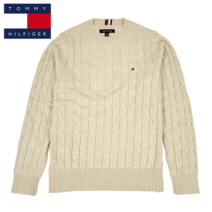 トミーヒルフィガー TOMMY HILFIGER ワンポイント 労働者の一団のど首 広広とした 有線テレビ綿織物 プルオーバー 点火装置ベージュ