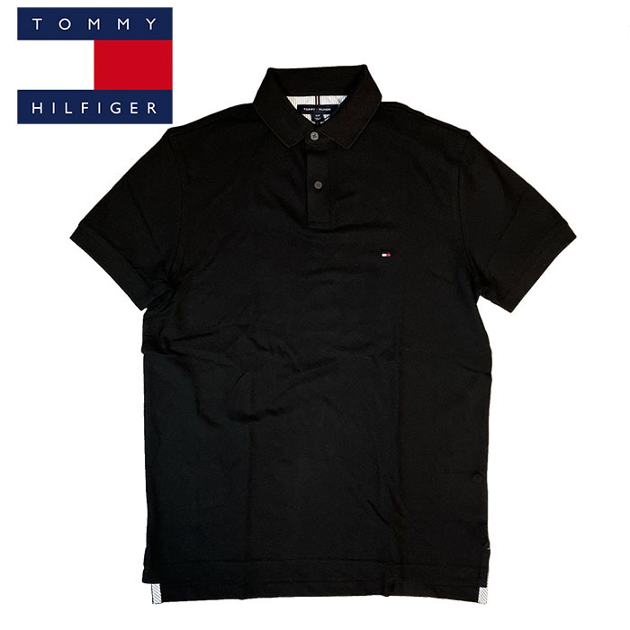 トミーヒルフィガー TOMMY HILFIGER レギュラーフィット ストレッチ ポロシャツ ブラック