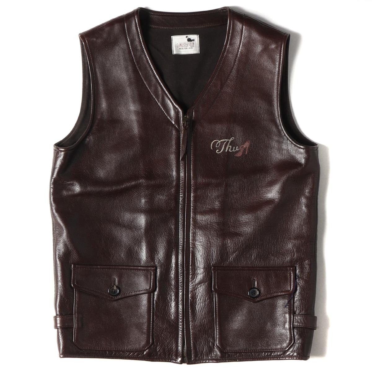 Gangsterville ギャングスタービル 最高 17aw ハンド絵の具 カウ皮革 ベスト Thug Vest 銅色 M メンズ 中古 ビューティー威儀 K2932 Hbpublications Com