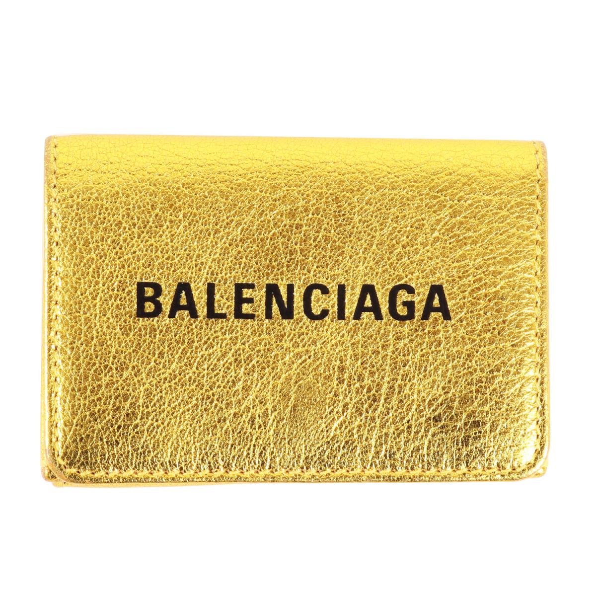 Balenciaga バレンシアガ 財布 ブランドロゴ シボレザー エブリデイ ミニウォレット Everyday Mini Wallet 三つ折り ゴールド メンズ 中古 K3003 Mozago Com