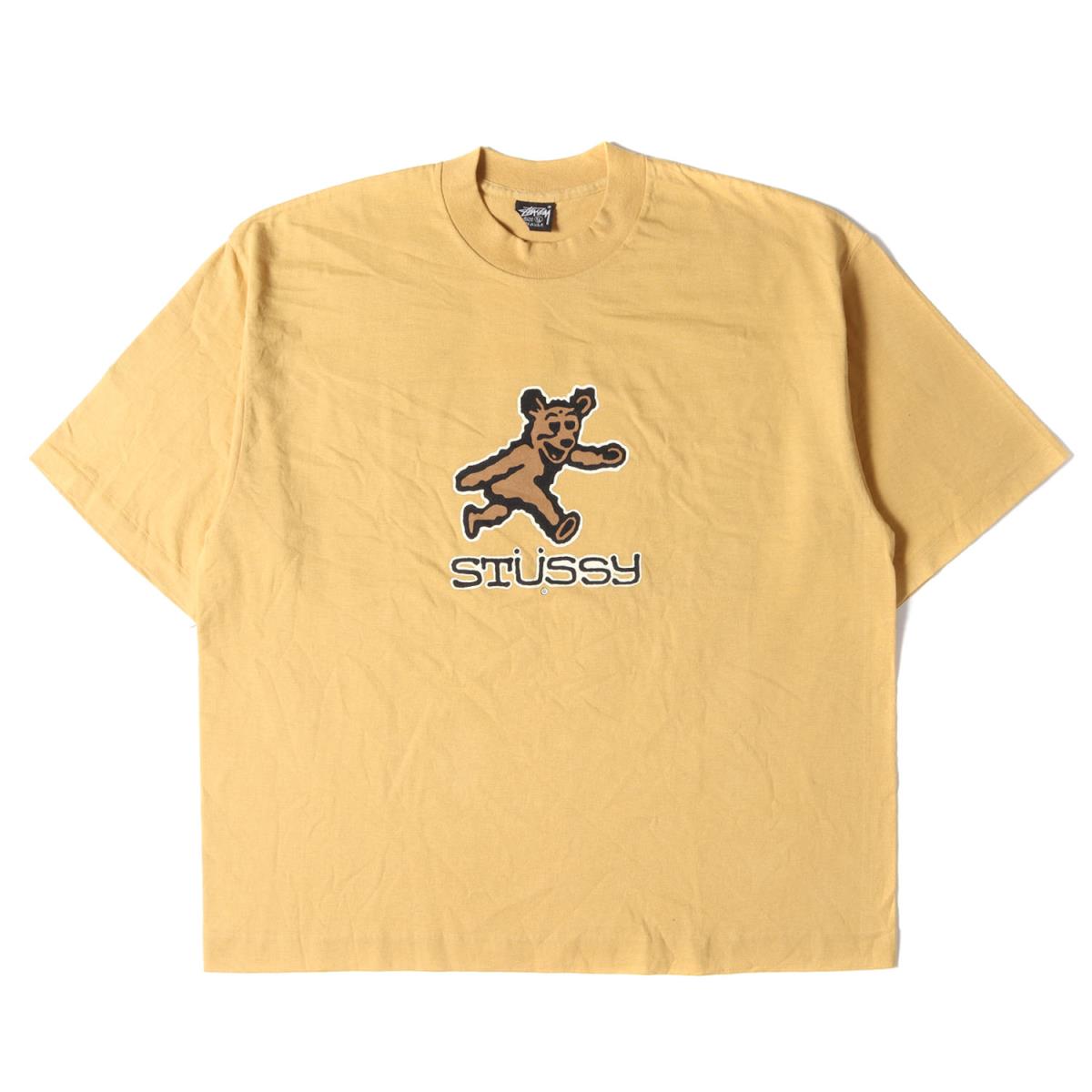 Stussy ステューシー Tシャツ Old Stussy ベアプリント クルーネック Tシャツ 半袖 黒タグ Usa製 80 90s マスタード Xl メンズ 中古 K3040 Bilalshahrour Fr