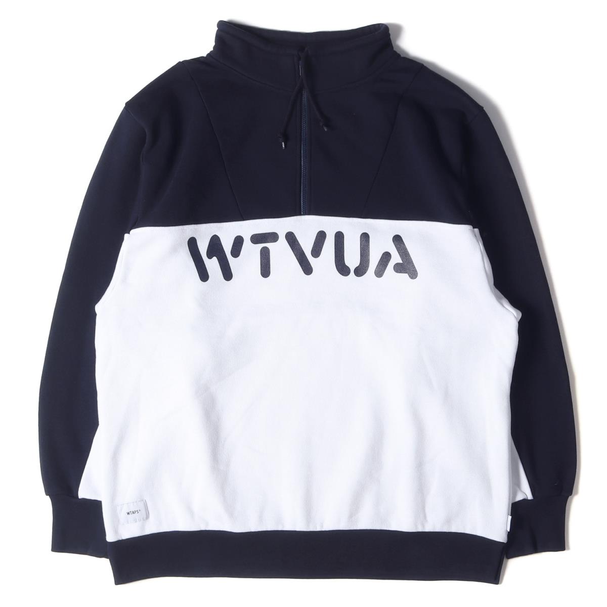 Wtaps ダブルタップス スウェット ブランドロゴ ハーフジップ スウェット トレーナー Player 19ss ネイビー ホワイト 紺白 L トップス メンズ 中古 K3161 Maf Gov Ws