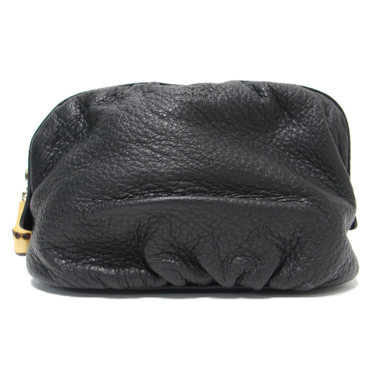 GUCCI グッチ ポーチ コスメポーチ マルチケース ラウンド ファスナー バンブー レザー 246175 ブラック 黒  【レディース】【中古】【K3726】 ブランド古着のBEEGLE by Boo-Bee