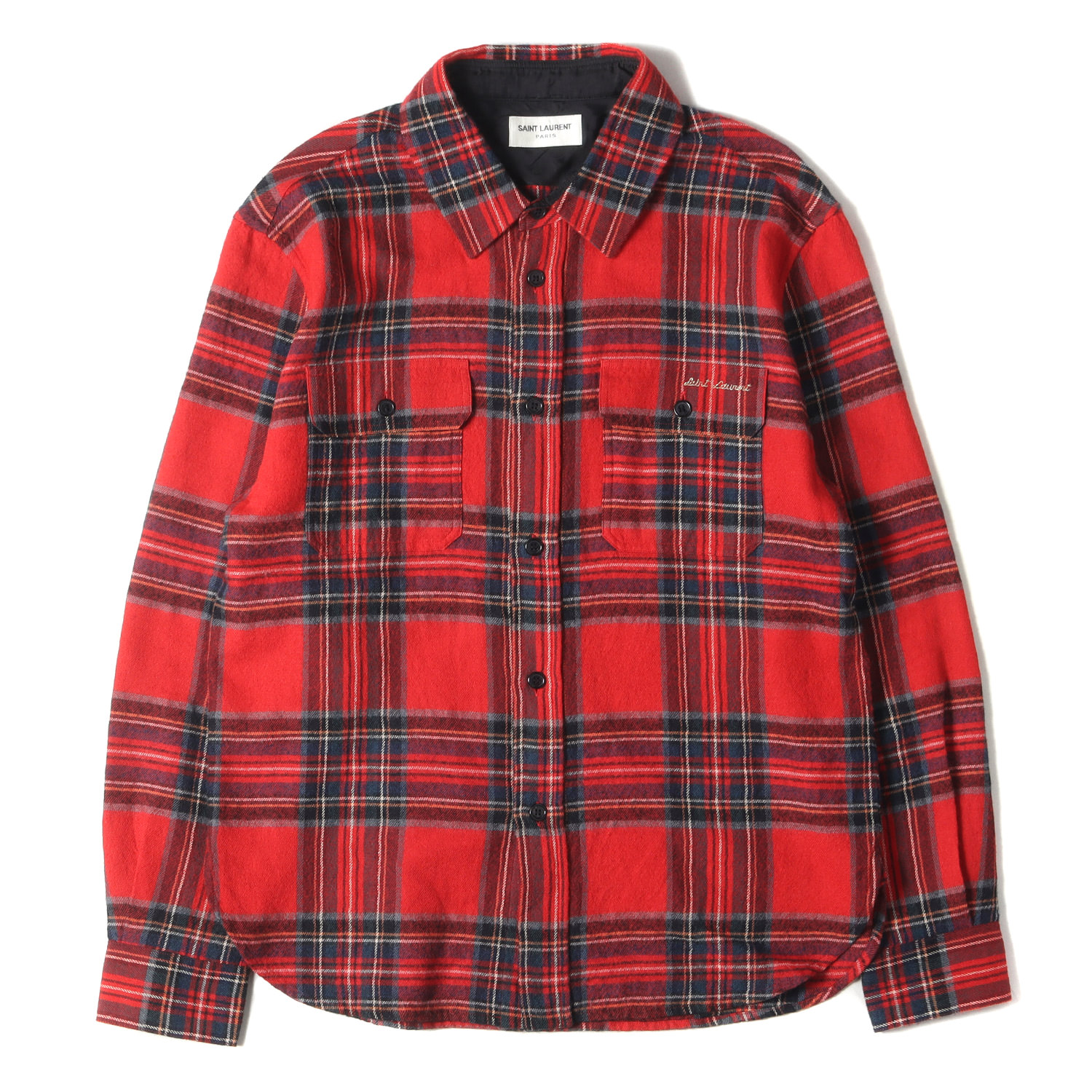 超希少　美品　サンローランパリ　透け感　チェック　ガーゼ　シャツ Saint Laurent Paris(サンローランパリ) 15AWレギュラーカラー