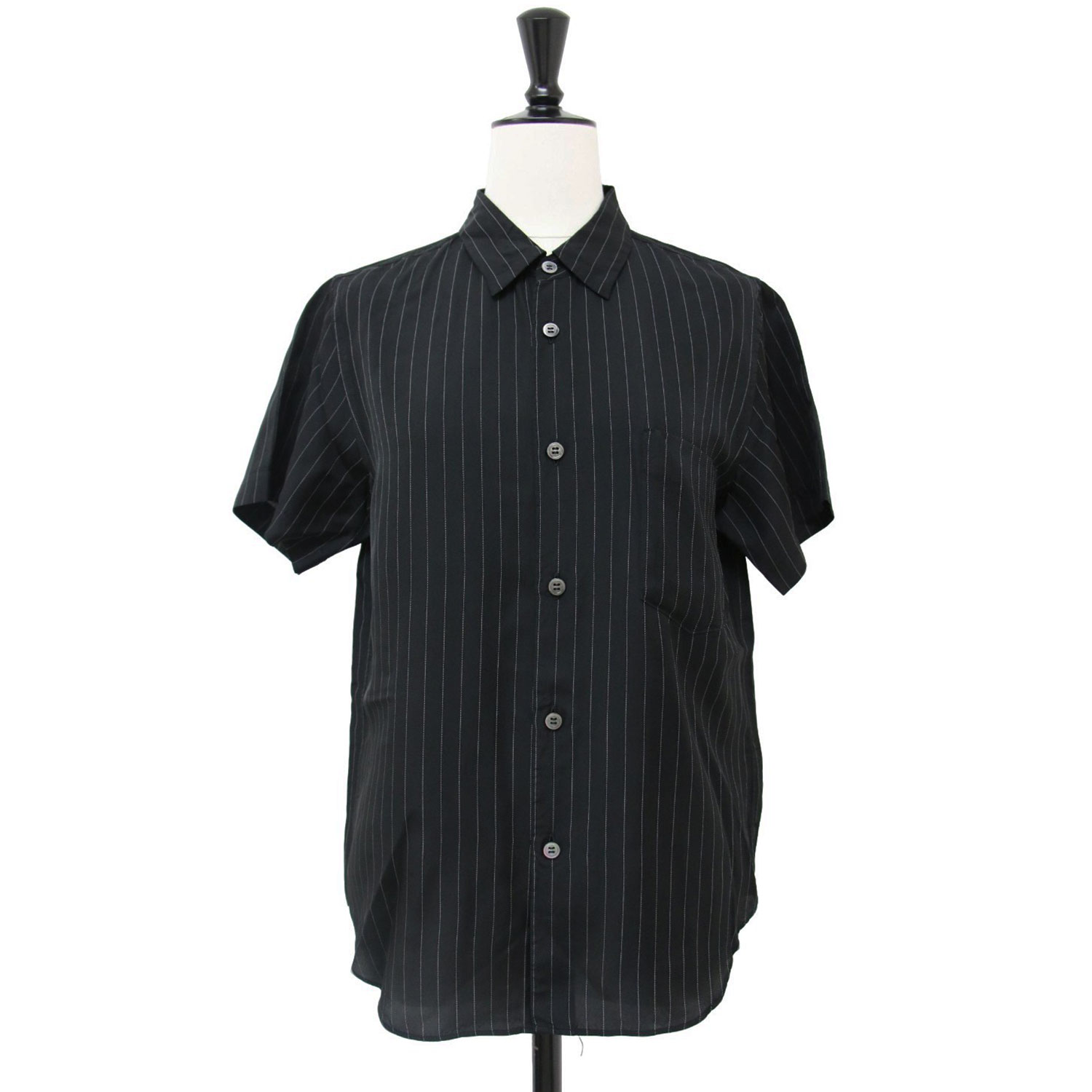 BLACK COMME des GARCONS ブラック コムデギャルソン シャツ ブラック 黒 サイズ:XS ピンストライプ ショートスリーブ シャツ / ブラウス 半袖 キュプラ AD2021 トップス 日本製【レディース】【中古】【美品】【K4461】