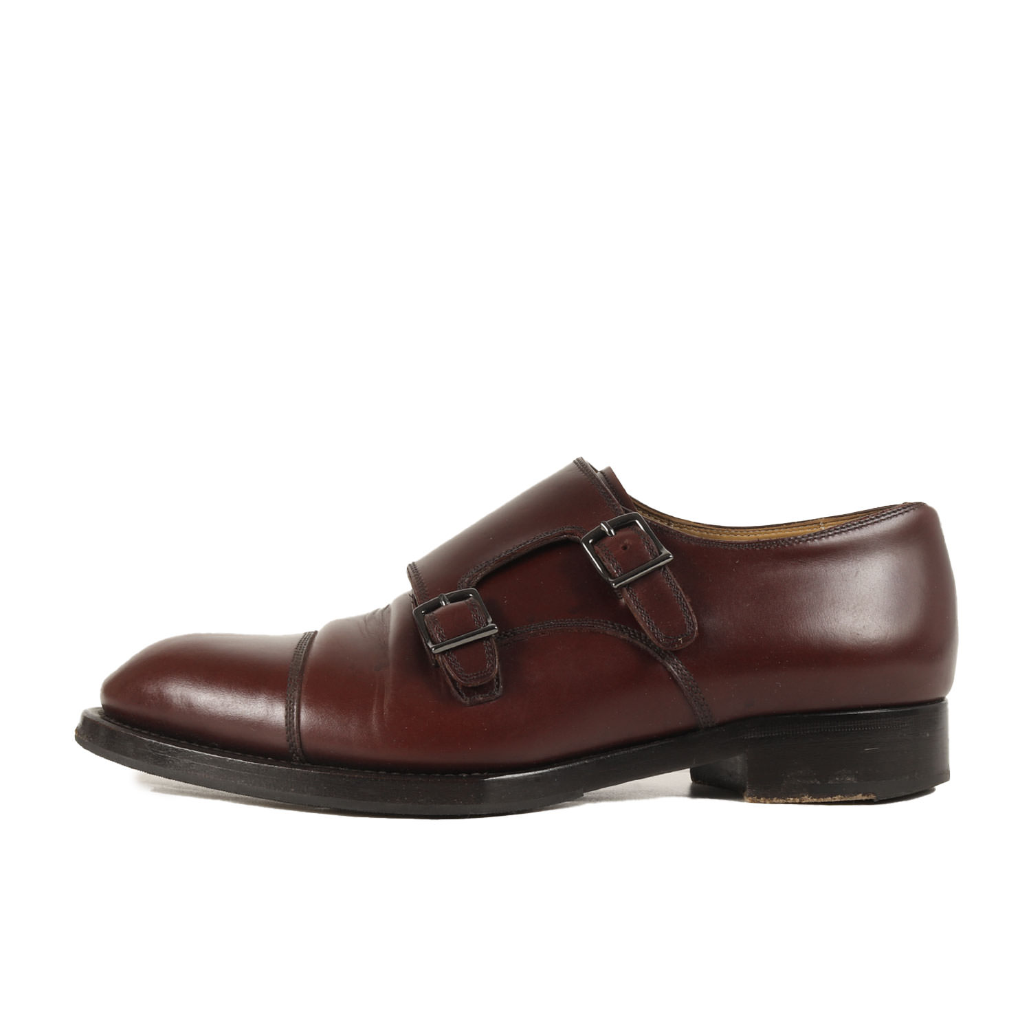GIORGIO ARMANI ジョルジオアルマーニ サイズ:5(24.5～25cm位) / ダブルモンクストラップ ストレートチップ レザー シューズ / レッドブラウン / 革靴 / イタリア製【メンズ】【中古】【K4773】