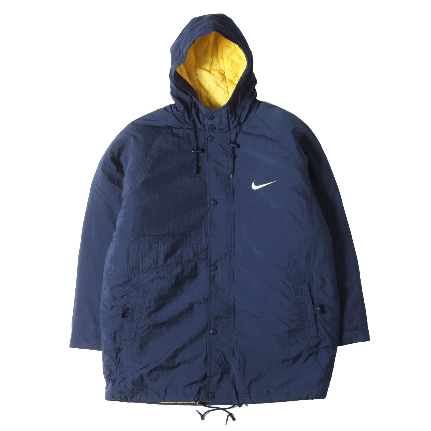 NIKE / vintage ナイキ ヴィンテージ 厚地の外套 大きさ:M / 90s スウッシュ ロゴタイプ継ぎ切れ ナイロン 長椅子厚地の外套 / 白引き船 / 米国海軍 紺 / アウター 上衣 厚地の外套【メンズ】【中古】【K4839】