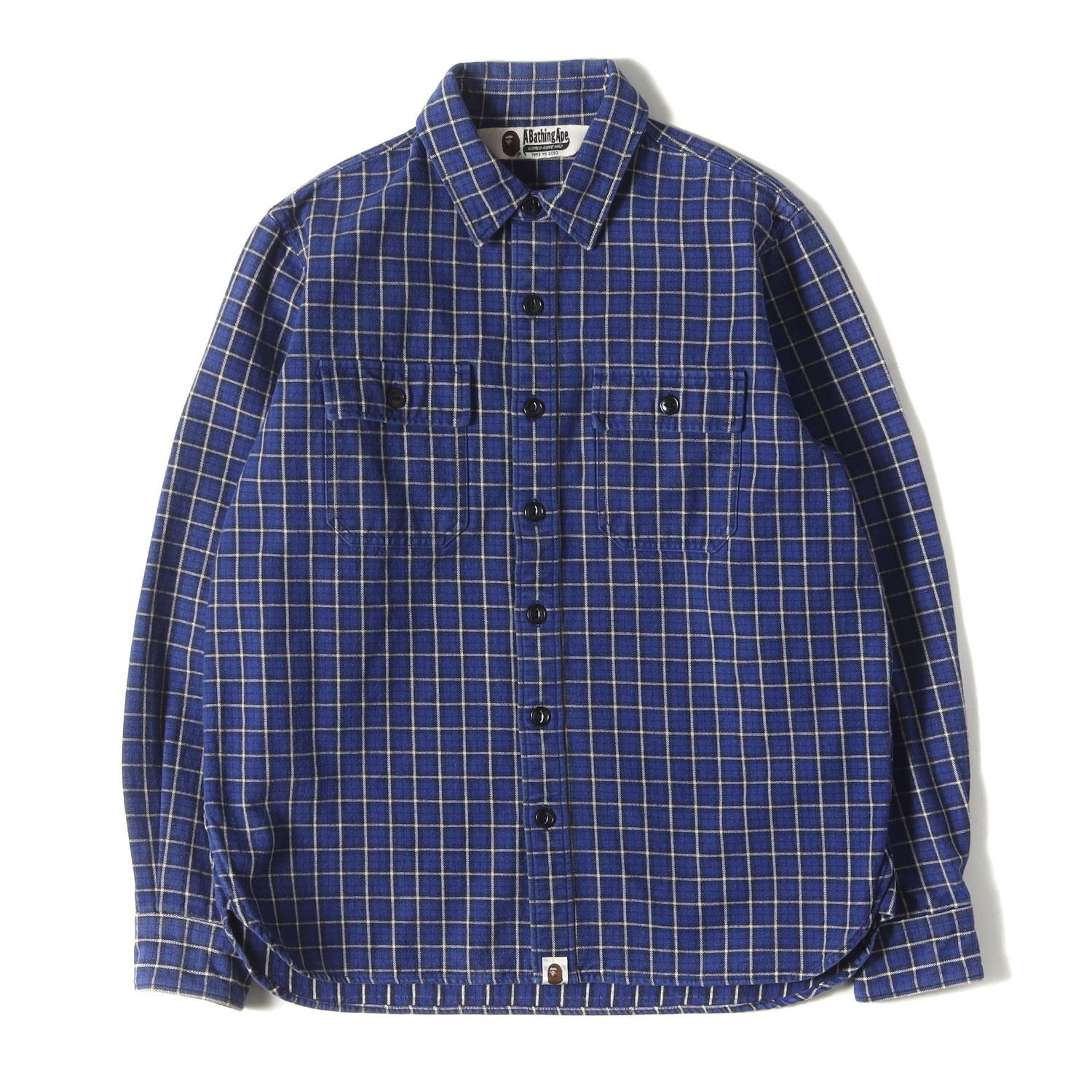 A BATHING APE ア ベイシング エイプ シャツ サイズ:M / チンスト付き ヘビー チェック フランネルシャツ / ブルー ホワイト / トップス カジュアルシャツ 長袖【メンズ】【中古】【K4775】 6,450円