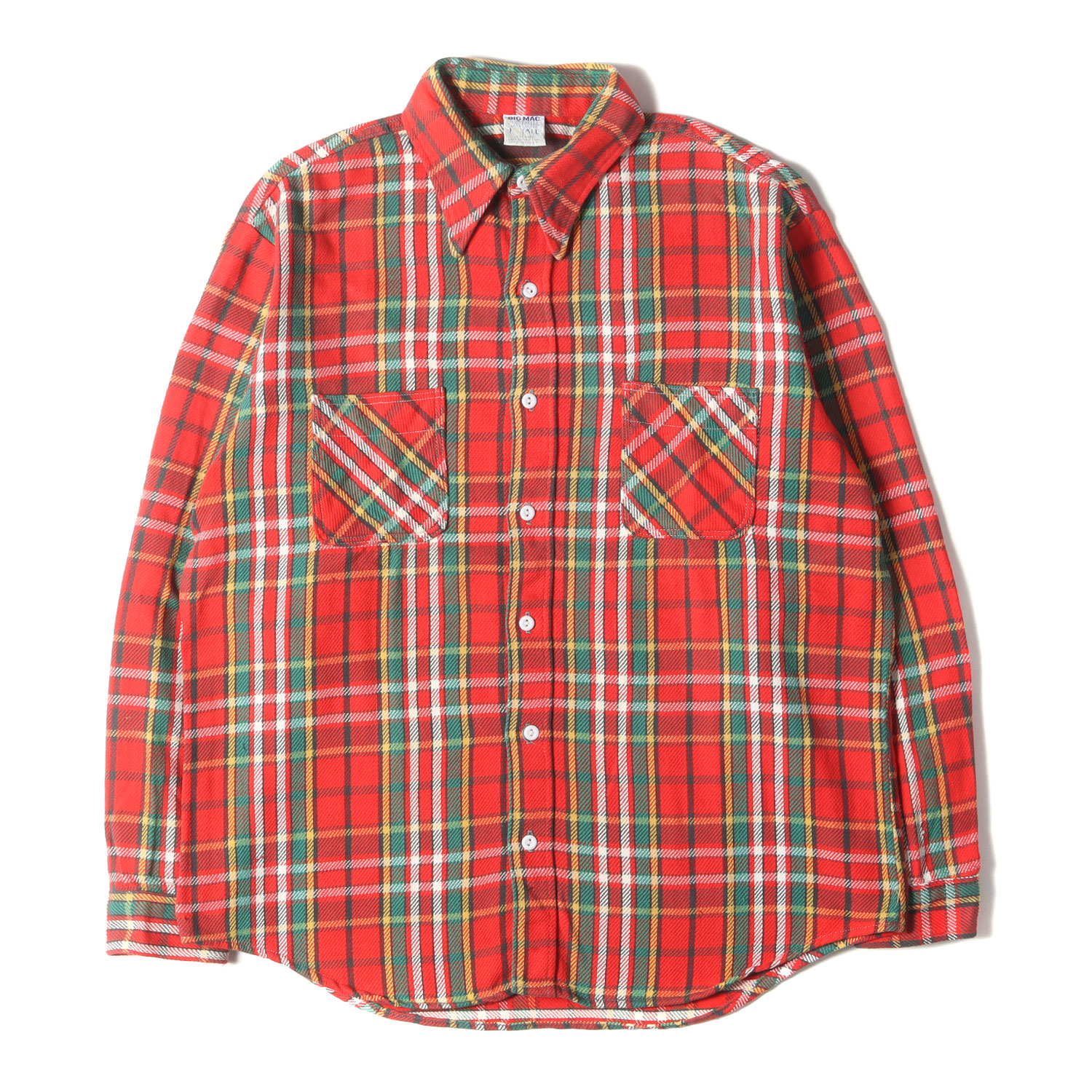 好配色チェック&神サイズ70s単色タグBIG MACネルシャツUSA製XL ビンテージ70s単色タグBIG MAC ネルシャツSビッグマック好配色