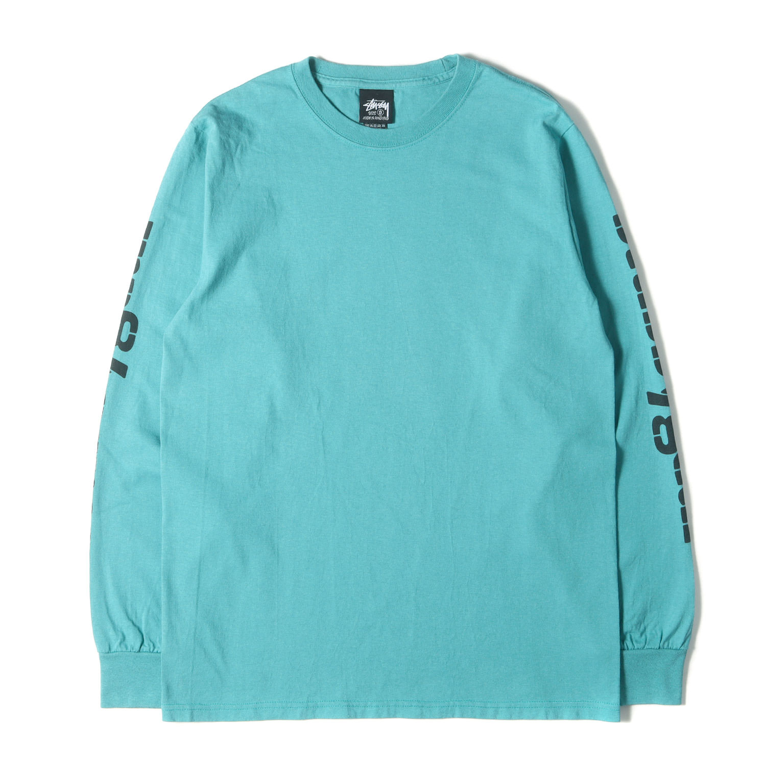 STUSSY ステューシー Tシャツ サイズ:S / 袖ロゴ ロングスリーブ Tシャツ / ターコイズ / トップス カットソー 長袖【メンズ】【中古】【美品】【K4786】
