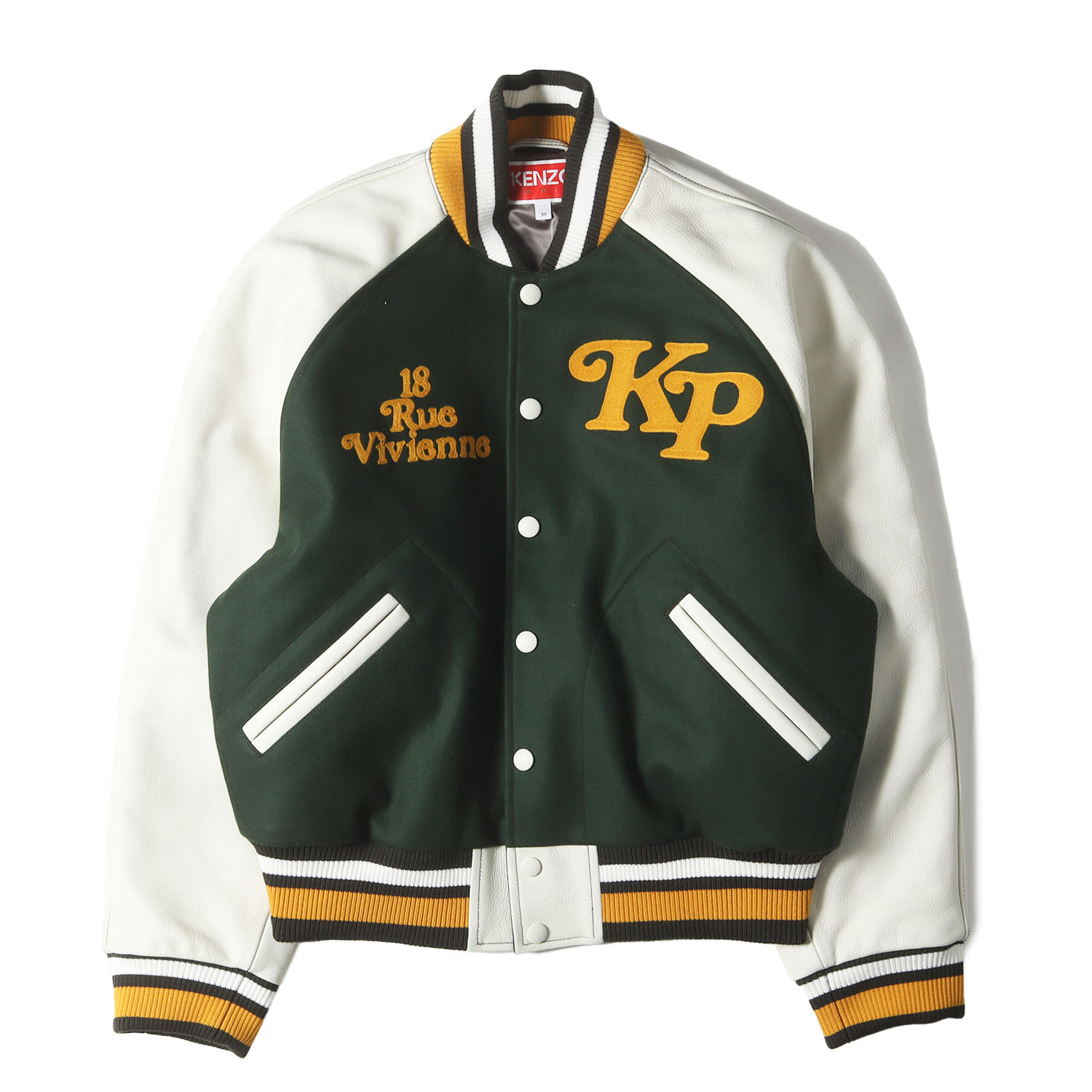 KENZO ケンゾー ジャケット サイズ:M / 24SS VERDY ロゴ パテッド メルトン スタジャン (KENZO BY VERDY バーシティ ジャケット FE58BL14590H) / グリーン ホワイト / アウター ブルゾン ジャンパー 上着【メンズ】【中古】【美品】【K4787】