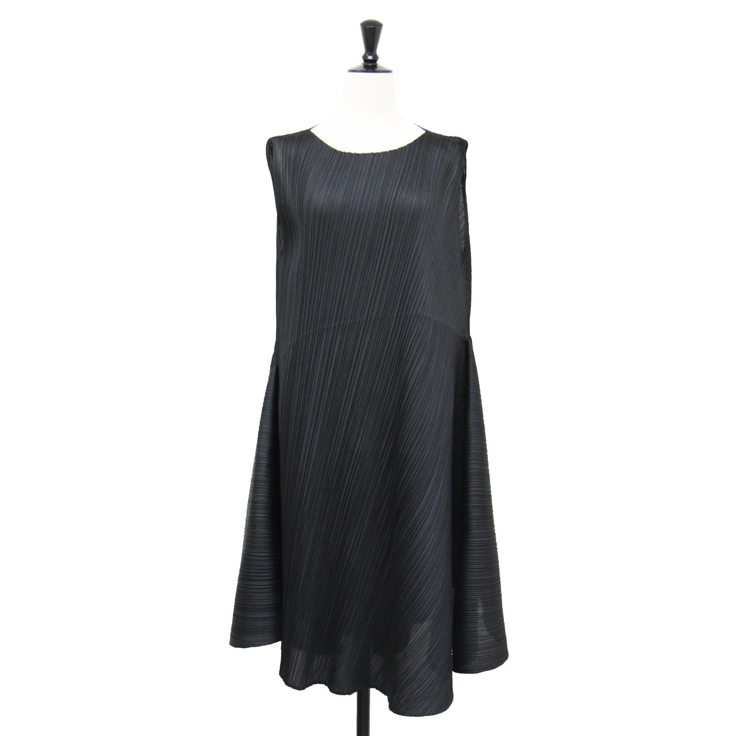 【美品】PLANTS PLEASE 黒 プリーツワンピース レースプリーツワンピース ワンピース 長袖 ロング 送料無料・再
