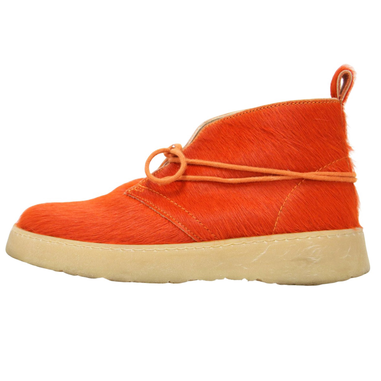 ZARA ザラ Clarks 別注 オレンジ サイズ:38(24.5cm) / レザー アンクル ブーツ / ハラコ ファー 厚底 クレープソール / クラークス コラボ / シューズ 靴【レディース】【中古】【K4792】｜ブランド古着のBEEGLE by Boo-Bee