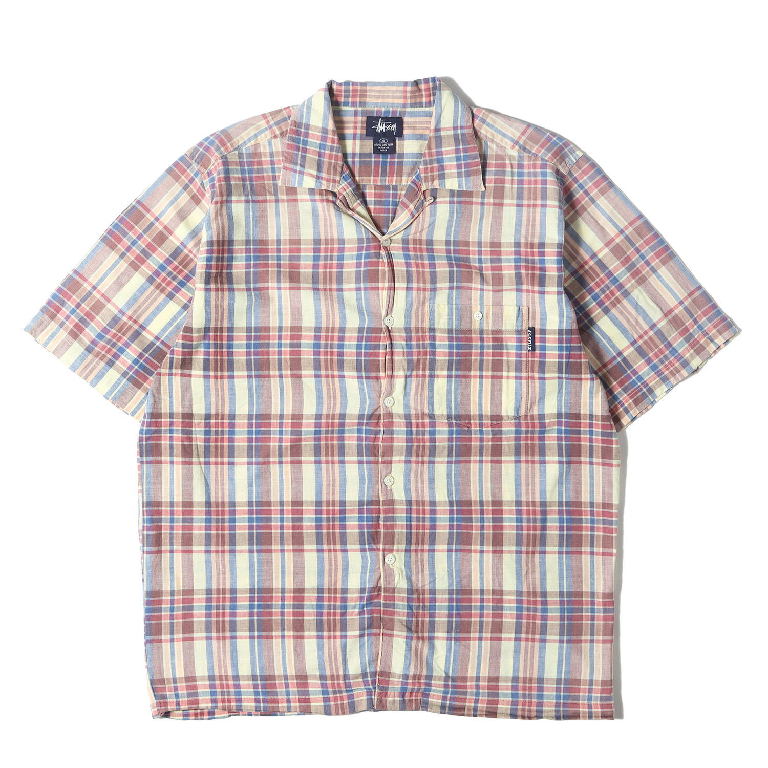 90s old stussy モノグラム 半袖シャツ　L ステューシー USA製 90s OLD STUSSY Logo Cotton S/S Shirt カーキ XL 紺タグ