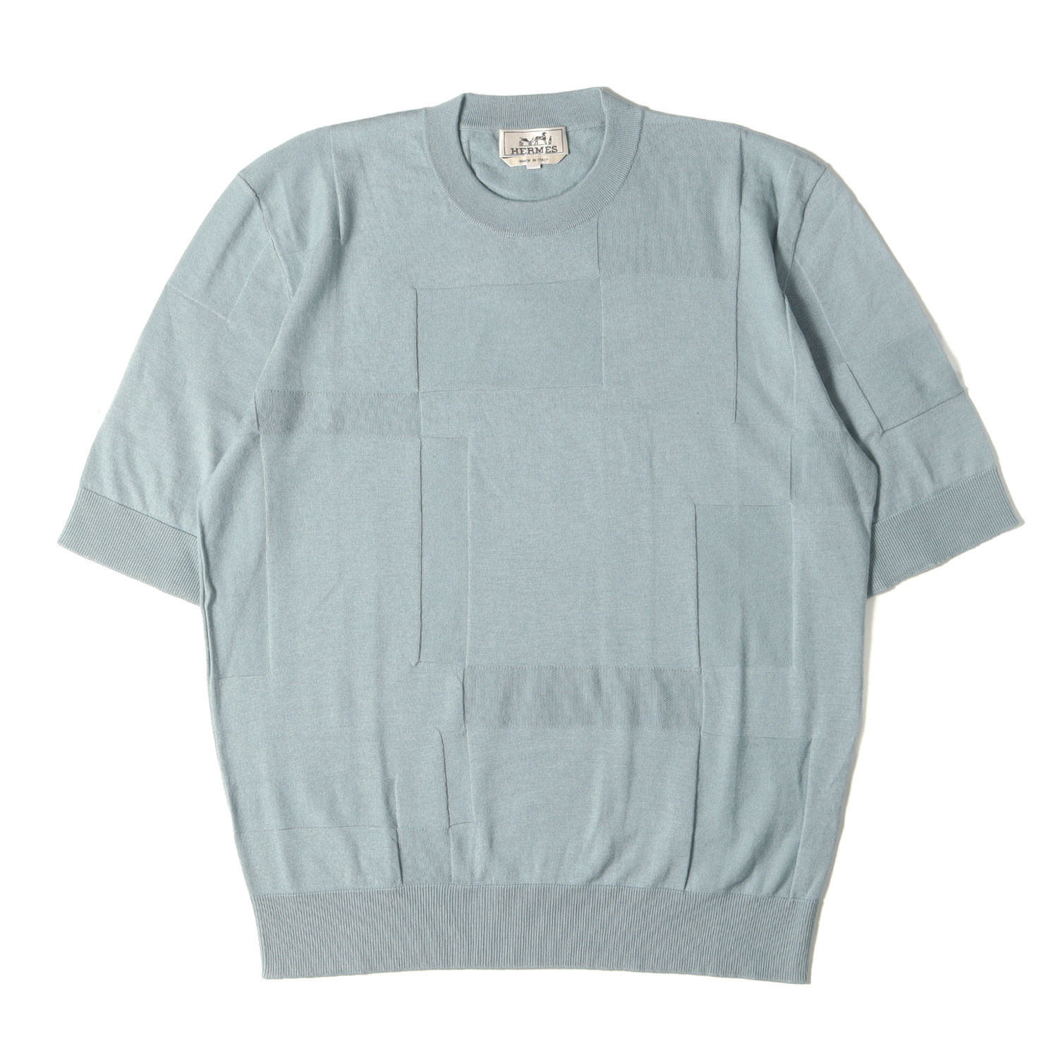 HERMES エルメス ニット サイズ:L / 25SS ジャガード 半袖 ニット (Calques en H crewneck sweater H557060HA) / カルク・アン・H / ニュアージュ / イタリア製 / トップス セーター【メンズ】【中古】【新品同様】【K4857】|ブランド古着のBEEGLE by Boo-Bee