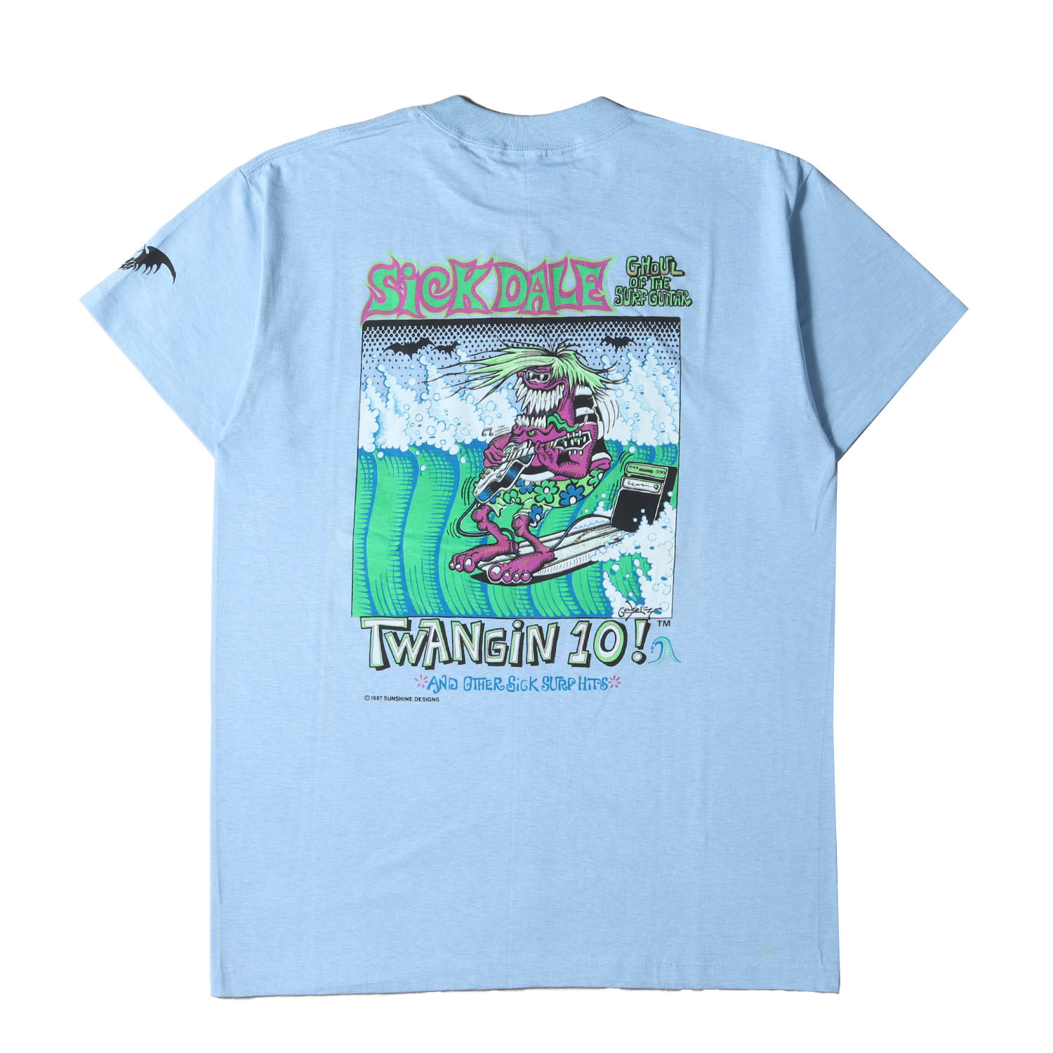 U.S.VINTAGE プルオーバー 大きさ:L / 80s MONSTER ISLAND 両面刷り上げる 労働者の一団のど首 プルオーバー (デッド買い溜める / USA製) / 点火装置青色 / 80年月日 ヴィンテージ 古着 / トップス カットソー 半袖【メンズ】【K4746】