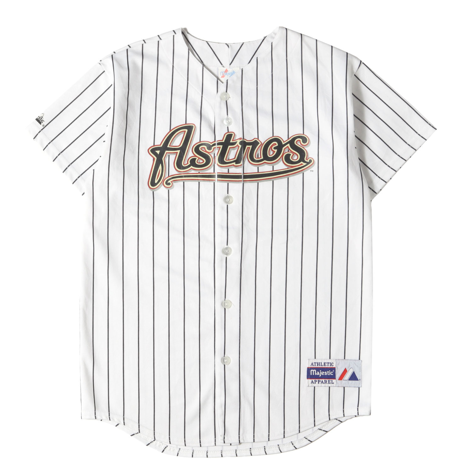 Majestic マジェスティック シャツ サイズ:BOYS XL(メンズM位) / 90s ヒューストン・アストロズ ベースボールシャツ / ジャージ(USA製) / ホワイト ブラック 白黒 / トップス カジュアルシャツ 半袖【メンズ】【中古】【K4778】