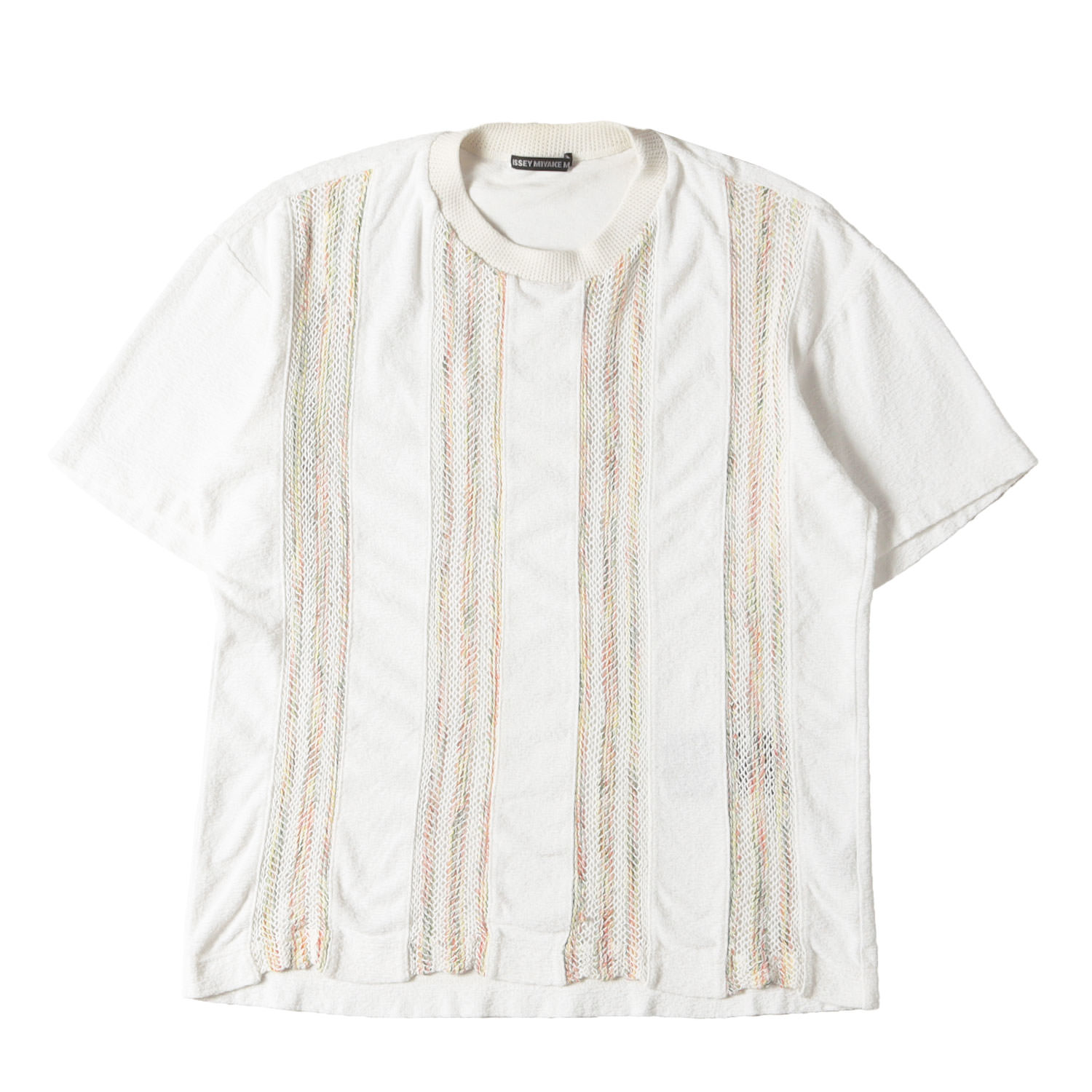 ISSEY MIYAKE イッセイミヤケ Tシャツ サイズ:2 / メッシュ マルチストライプ クレープ Tシャツ (ME01JK243) / アイボリー マルチカラー / トップス カットソー【メンズ】【中古】【K4780】
