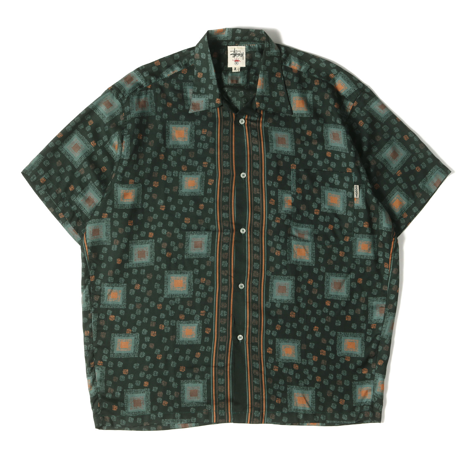 stussy アロハシャツ　ハワイアン　ハイビスカス　ロゴ　ブラック　L 144617379_o1.jpg?