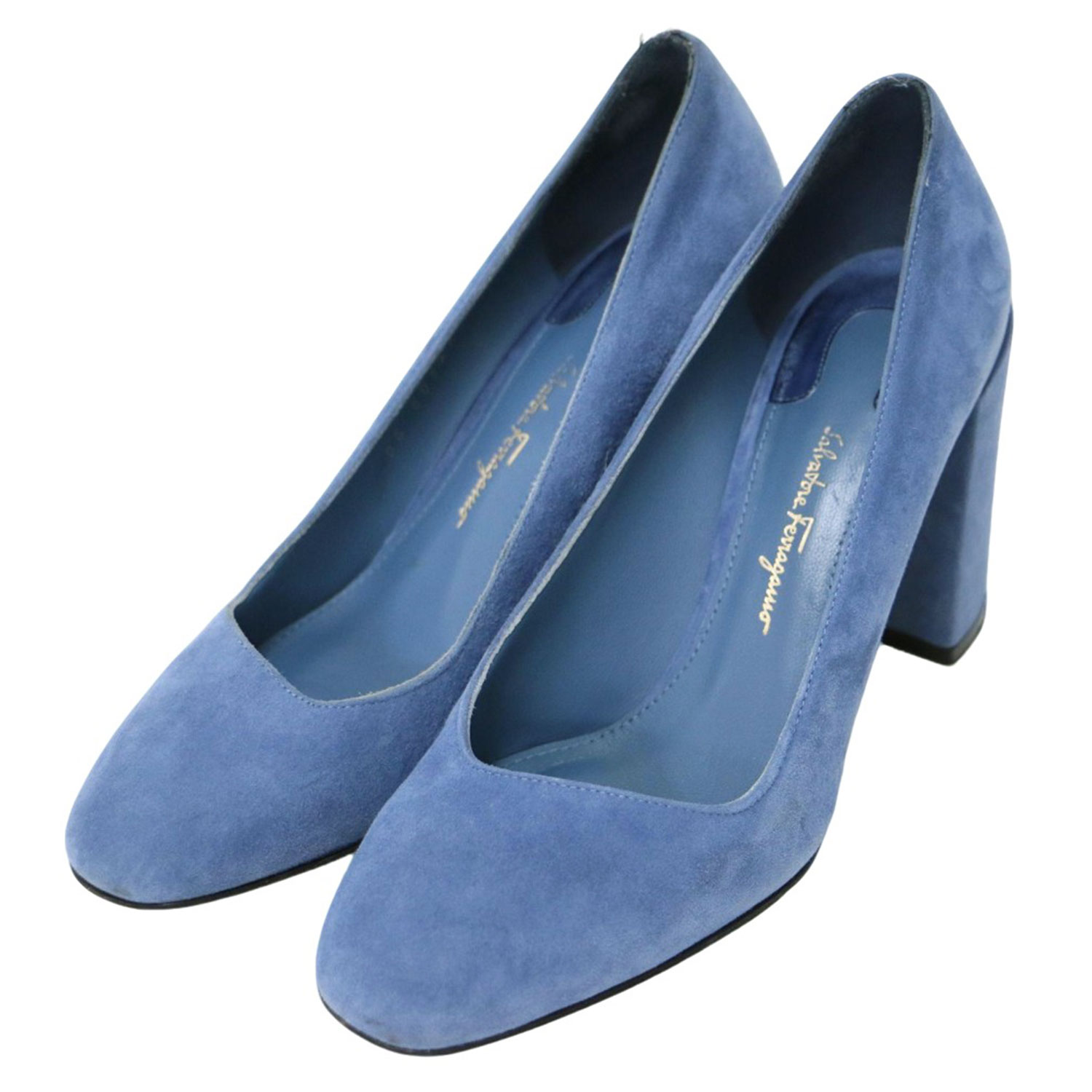 Salvatore Ferragamo サルヴァトーレ フェラガモ パンプス ブルー サイズ:6 23.5cm / スウェード チャンキーヒール パンプス / AREZZO85 ハイヒール / 靴 シューズ / イタリア製【レディース】【中古】【K4783】