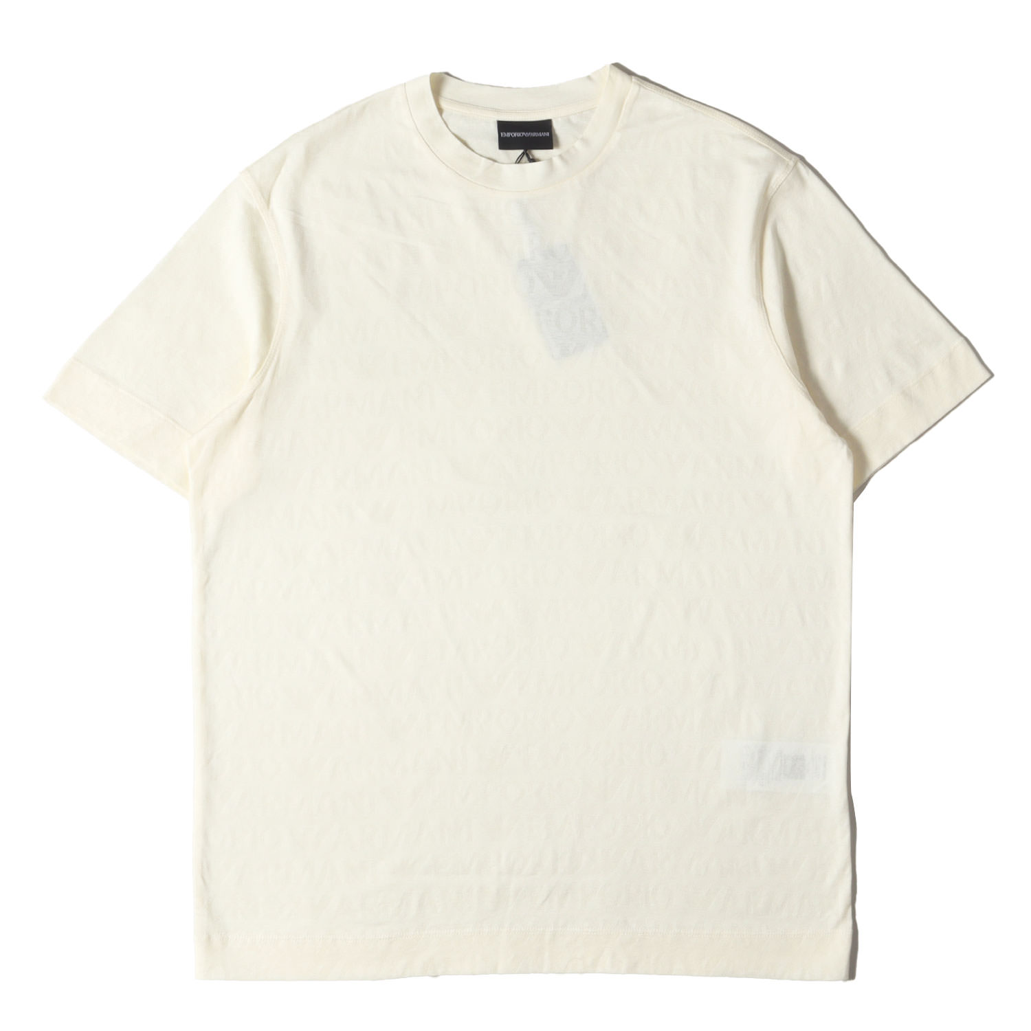 EMPORIO ARMANI エンポリオアルマーニ Tシャツ サイズ:M / 24SS ロゴ イーグルマーク ジャガード Tシャツ (3D1TH5 1JORZ) / アイボリー / トップス カットソー 半袖【メンズ】【K4792】